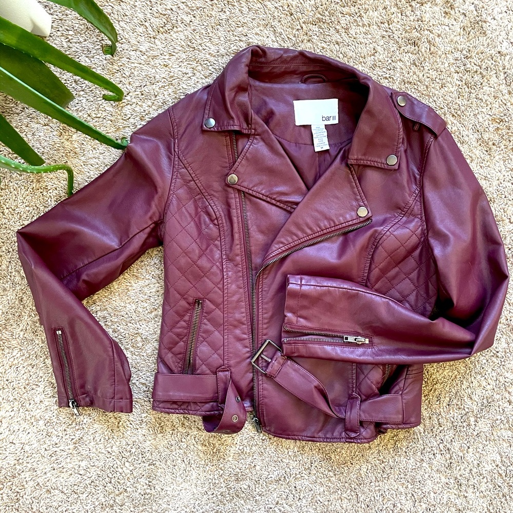 Bar III Women’s Faux Leather Moto Jacket Size Small